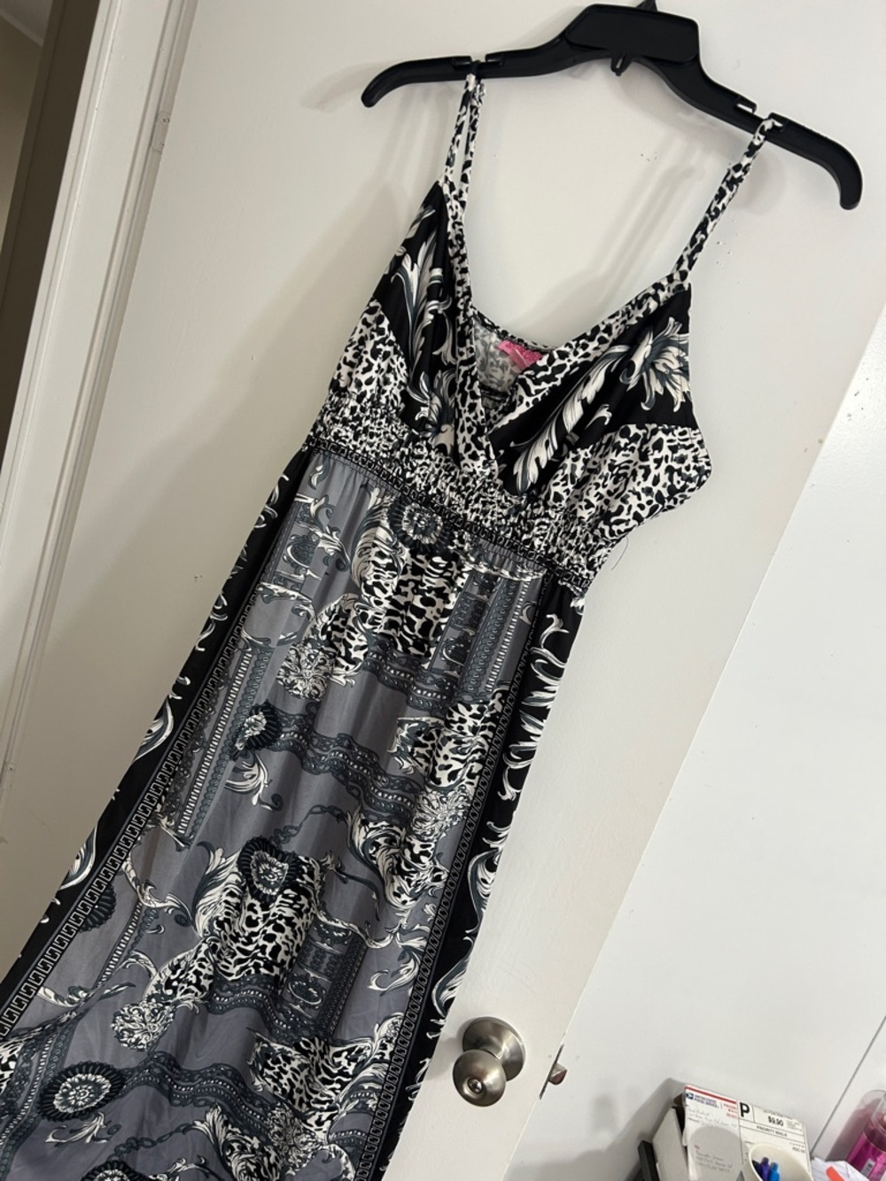 She's Cool Black and Gray Patterned Maxi Dress